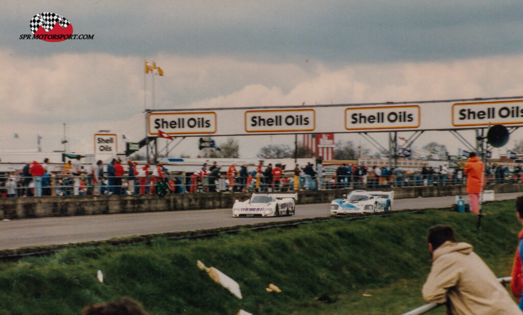 TWR, Silk Cut Jaguar XJR-6 (51) / Danone Porsche Espana with John Fitzpatrick, Racing Porsche 956 (33).