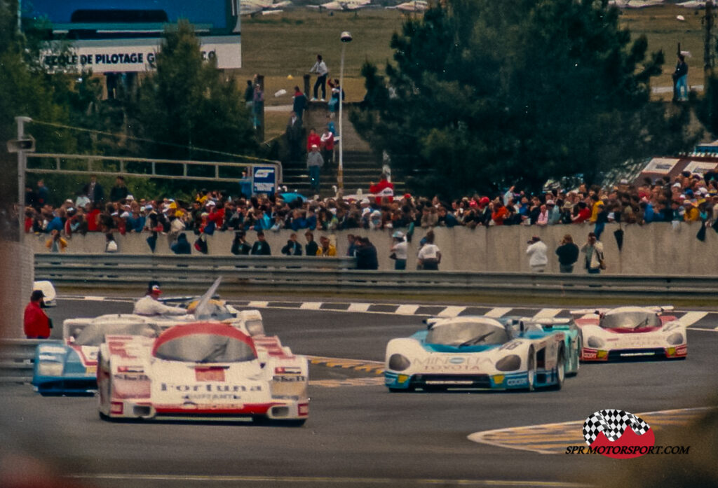 Brun Motorsport, Porsche 962C (2) / Secateva, WM Peugeot P86 (51) / Toyota Team Tom&#039;s, Toyota 87C (36) / Porsche Kremer Racing, Porsche 962C (11) / Toyota Team Tom&#039;s, Toyota 87C (37).