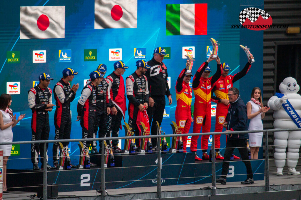 Hirakawa / Hartley / Buemi, Toyota Gazoo Racing, Toyota GR010 Hybrid / Kobayashi / Conway / Lopez, Toyota Gazoo Racing, Toyota GR010 Hybrid / Calado / Pier Guidi / Giovanazzi, Ferrari AF Corse, Ferrari 499P.