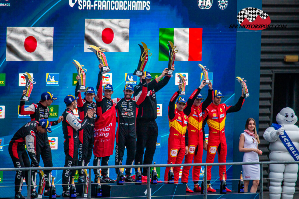 Hirakawa / Hartley / Buemi, Toyota Gazoo Racing, Toyota GR010 Hybrid / Kobayashi / Conway / Lopez, Toyota Gazoo Racing, Toyota GR010 Hybrid / Calado / Pier Guidi / Giovanazzi, Ferrari AF Corse, Ferrari 499P.