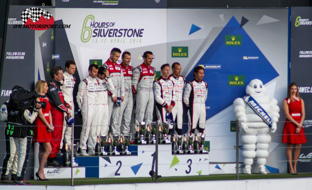 Ralf Juttner, Audi Sport Team Joest.  Marc Lieb / Romain Dumas / Neel Jani, Porsche Team. André Lotterer / Marcel Fässler / Benoit Tréluyer, Audi Sport Team Joest. Mike Conway / Stéphane Sarrazin / Kamui Kobayashi, Toyota Gazoo Racing.