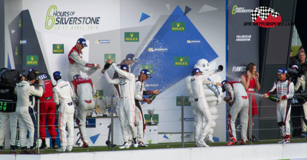 Ralf Juttner, Audi Sport Team Joest.  Marc Lieb / Romain Dumas / Neel Jani, Porsche Team. André Lotterer / Marcel Fässler / Benoit Tréluyer, Audi Sport Team Joest. Mike Conway / Stéphane Sarrazin / Kamui Kobayashi, Toyota Gazoo Racing.